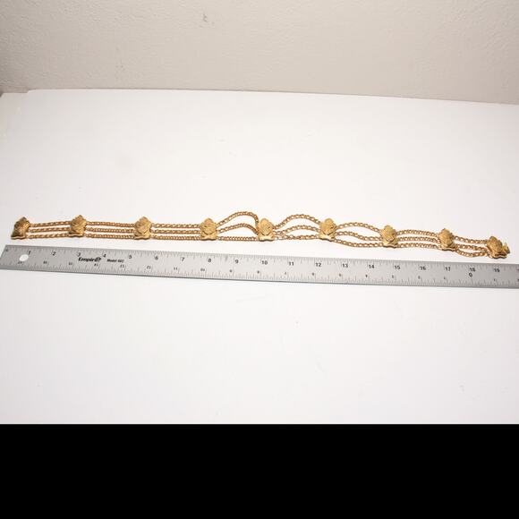 Vintage Lucien Piccard Goldtone Lion Shield 3 strand chunky necklace - Picture 4 of 7